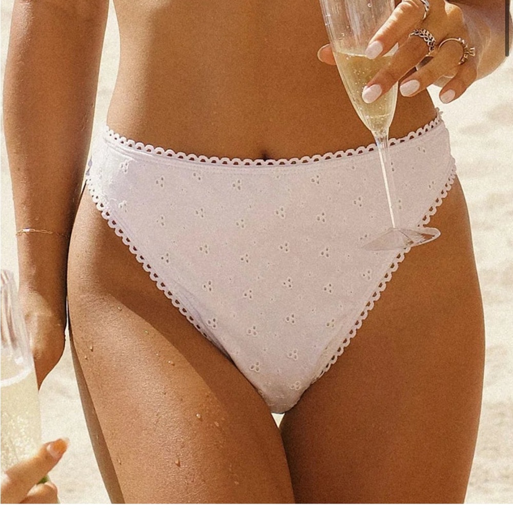 Dippin’ Daisy; White Eyelet Lace Trim Bikini Bottom